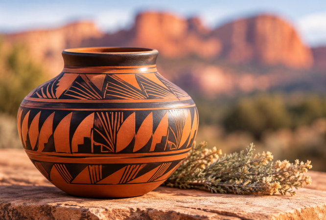 Southwestern Pottery in Golden Light
